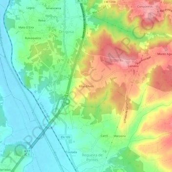 Mappa topografica Riba d’Aves, altitudine, rilievo
