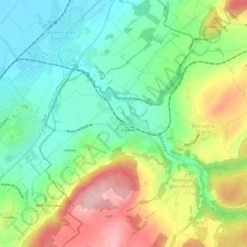 Mappa topografica Cousset, altitudine, rilievo