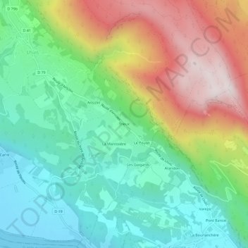 Mappa topografica Trieux, altitudine, rilievo