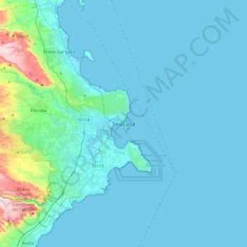 Mappa topografica Siracusa, altitudine, rilievo