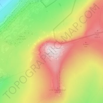 Mappa topografica Ingleborough, altitudine, rilievo