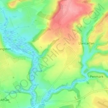 Mappa topografica Llanbethery, altitudine, rilievo