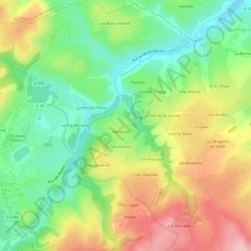 Mappa topografica Les Faux, altitudine, rilievo
