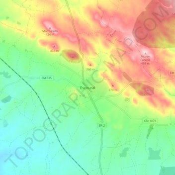 Mappa topografica Escoural, altitudine, rilievo