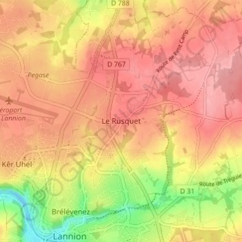 Mappa topografica Le Rusquet, altitudine, rilievo