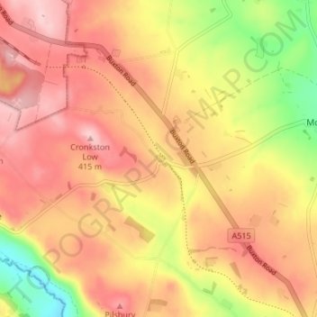 Mappa topografica Hurdlow, altitudine, rilievo