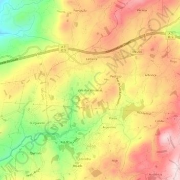 Mappa topografica Vale das Vessadas, altitudine, rilievo