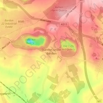 Mappa topografica Stanton under Bardon, altitudine, rilievo