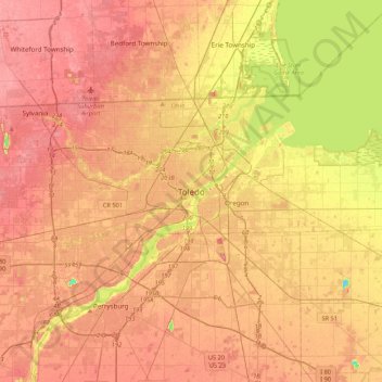 Mappa topografica Toledo, altitudine, rilievo