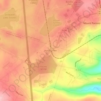Mappa topografica Pocono Summit, altitudine, rilievo