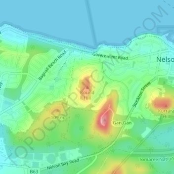 Mappa topografica Round Hill, altitudine, rilievo