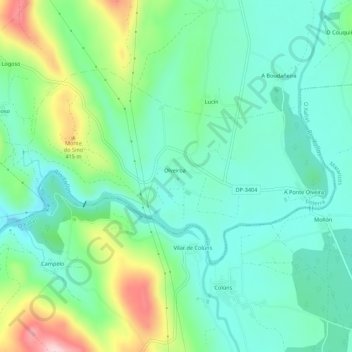Mappa topografica Olveiroa, altitudine, rilievo
