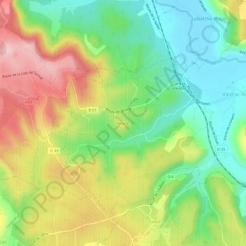 Mappa topografica Alayrac, altitudine, rilievo