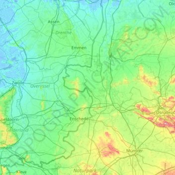 Mappa topografica Grafschaft Bentheim, altitudine, rilievo