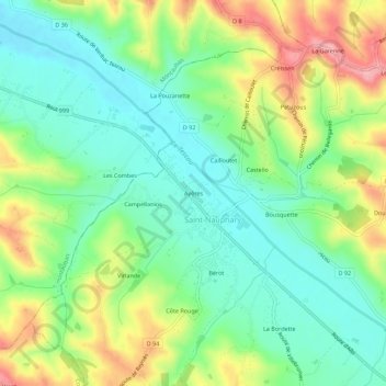 Mappa topografica Ayères, altitudine, rilievo