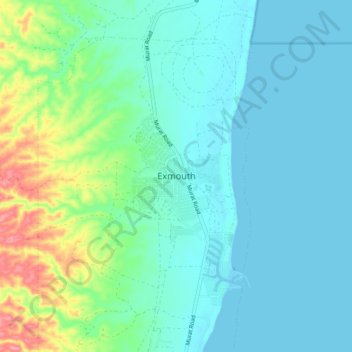 Mappa topografica Exmouth, altitudine, rilievo