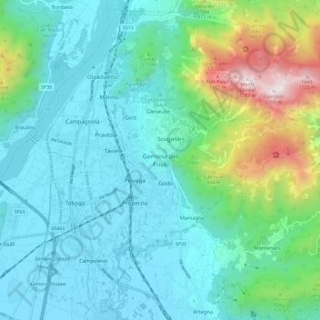 Mappa topografica Gemona del Friuli, altitudine, rilievo