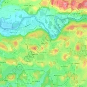 Mappa topografica Bleichnau, altitudine, rilievo