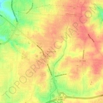 Mappa topografica Fern Creek, altitudine, rilievo