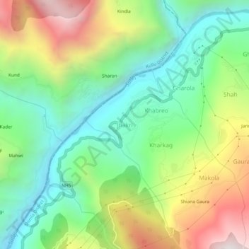 Mappa topografica Jhakri, altitudine, rilievo