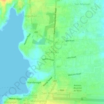 Mappa topografica San Pedro, altitudine, rilievo