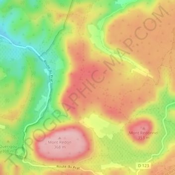 Mappa topografica Monedières, altitudine, rilievo