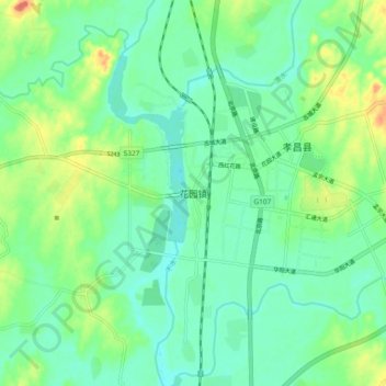 Mappa topografica 花园镇, altitudine, rilievo