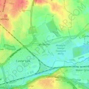 Mappa topografica Minworth, altitudine, rilievo