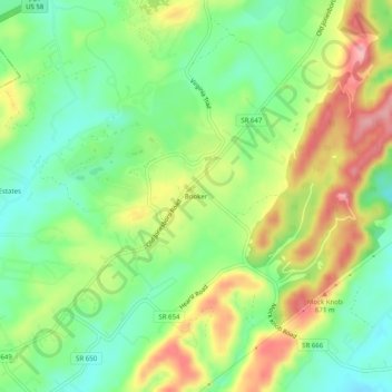 Mappa topografica Booker, altitudine, rilievo