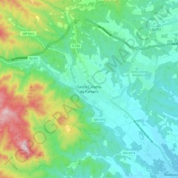 Mappa topografica Santa Coloma de Farners, altitudine, rilievo