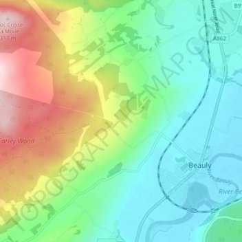Mappa topografica Dunmore, altitudine, rilievo