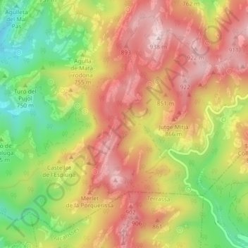 Mappa topografica Cova Bonica, altitudine, rilievo