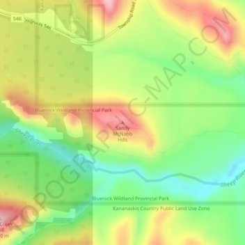 Mappa topografica Sandy McNabb Hills, altitudine, rilievo