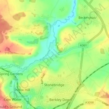 Mappa topografica Oldford, altitudine, rilievo