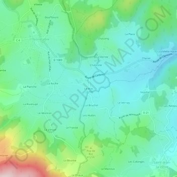 Mappa topografica Le Mas, altitudine, rilievo