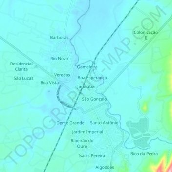 Mappa topografica Janaúba, altitudine, rilievo