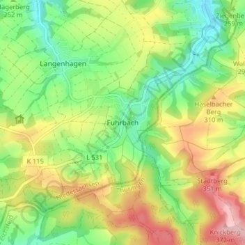 Mappa topografica Fuhrbach, altitudine, rilievo