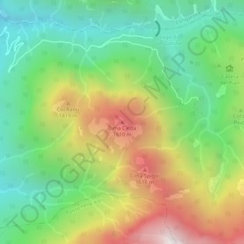 Mappa topografica Cima Calda, altitudine, rilievo