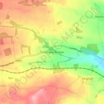 Mappa topografica Constable Burton, altitudine, rilievo