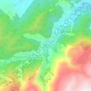 Mappa topografica Tizert, altitudine, rilievo