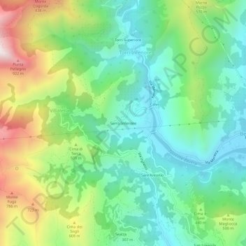 Mappa topografica Serro Inferiore, altitudine, rilievo