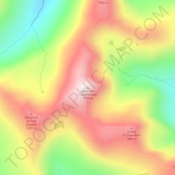 Mappa topografica Sgurr nan Conbhairean, altitudine, rilievo