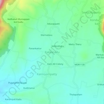 Mappa topografica Pakkanadu, altitudine, rilievo
