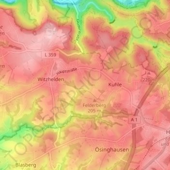 Mappa topografica Altenbach, altitudine, rilievo