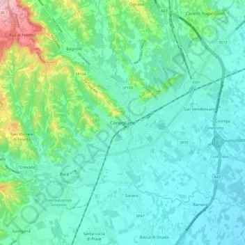 Mappa topografica Conegliano, altitudine, rilievo