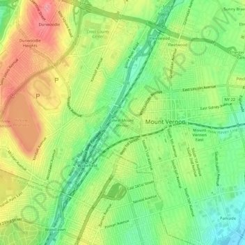 Mappa topografica West Mount Vernon, altitudine, rilievo