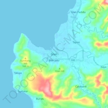 Mappa topografica Glan, altitudine, rilievo