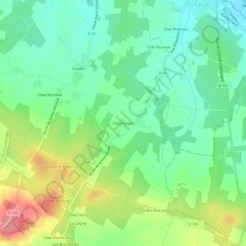 Mappa topografica Chez Forget, altitudine, rilievo