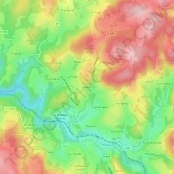 Mappa topografica Boubas, altitudine, rilievo