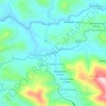Mappa topografica Kolichal, altitudine, rilievo